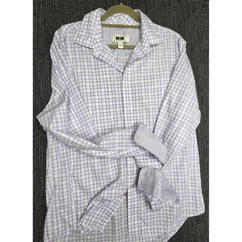 Joseph Abboud Dress Shirt Size Large Purple White Gingham Cotton Button Up